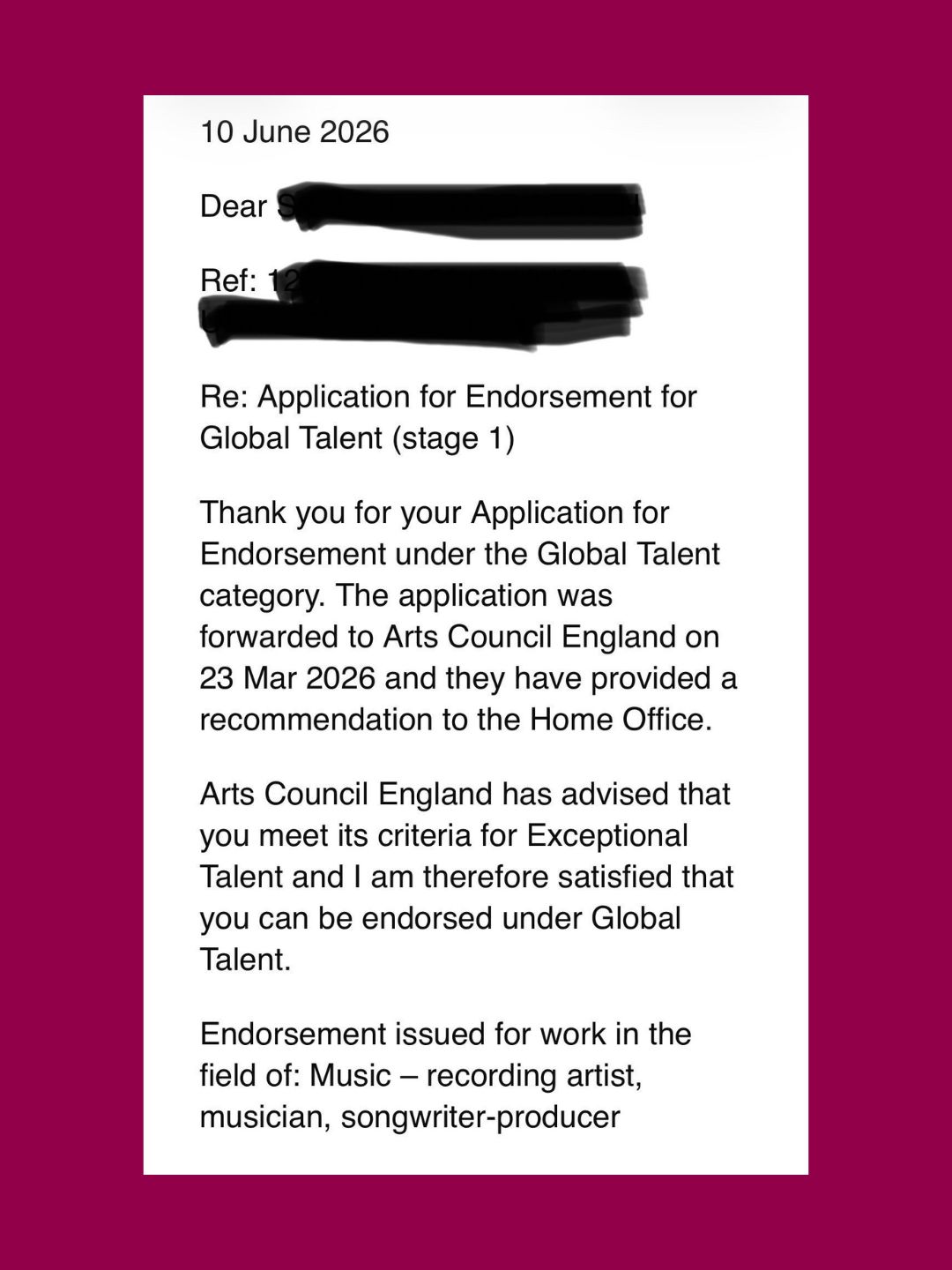 Arts Council endorsement